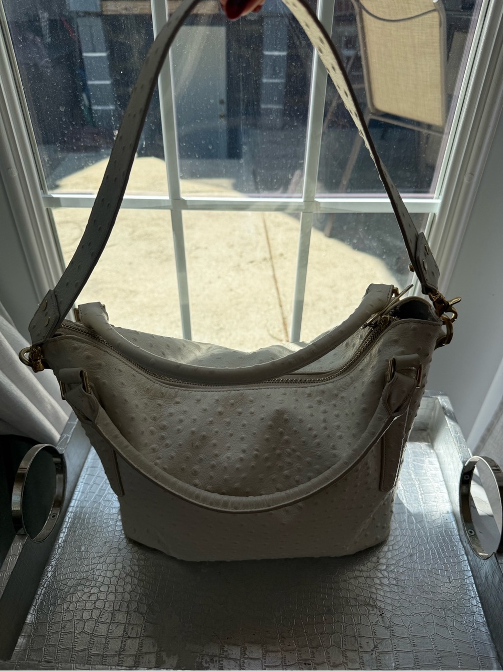 Brahmin Ivory Ostrich-Texture Hobo Shoulder Bag - Picture 7 of 9